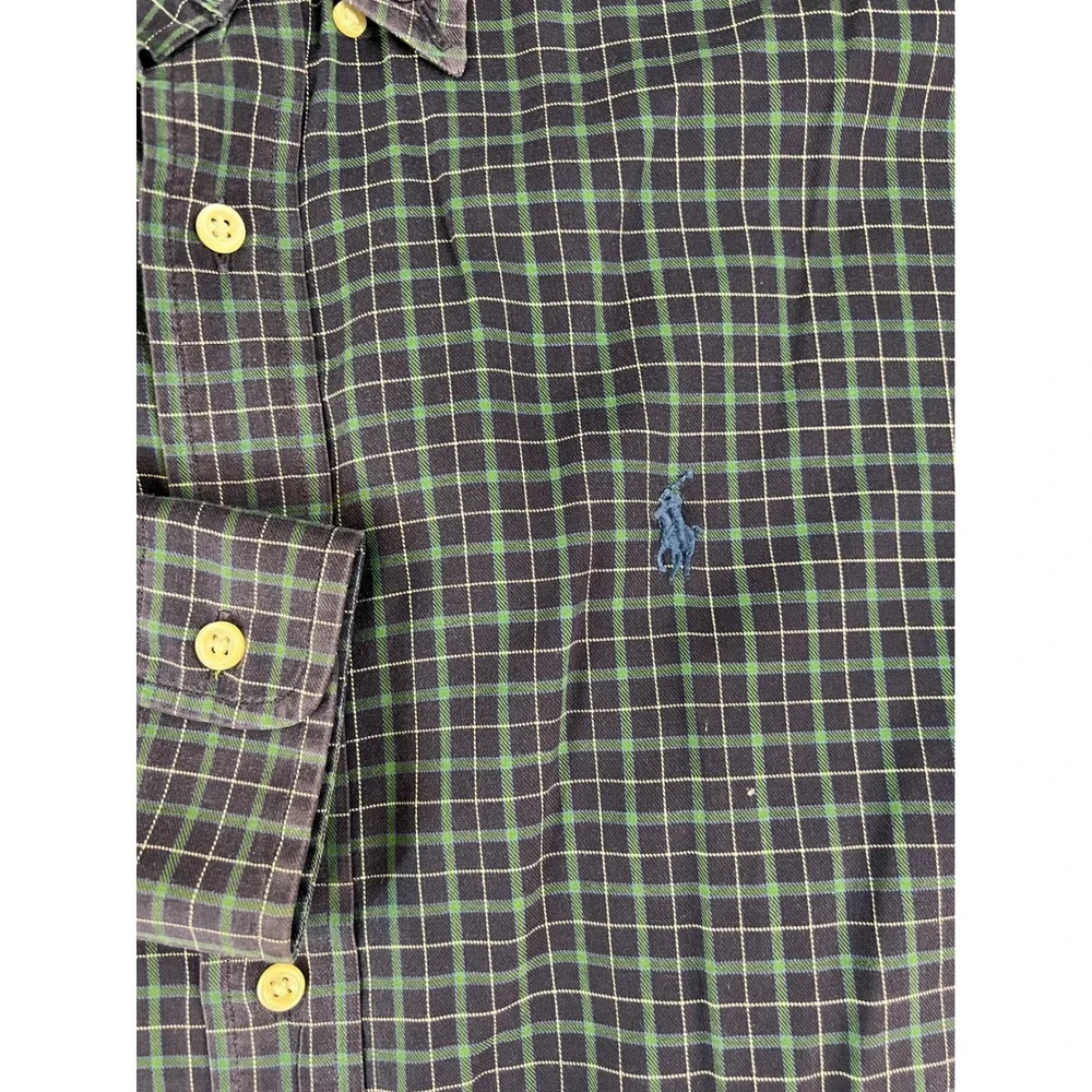 Ralph‎ Lauren Blake Mens Medium Plaid Button Down Shirt Navy Green Cotton